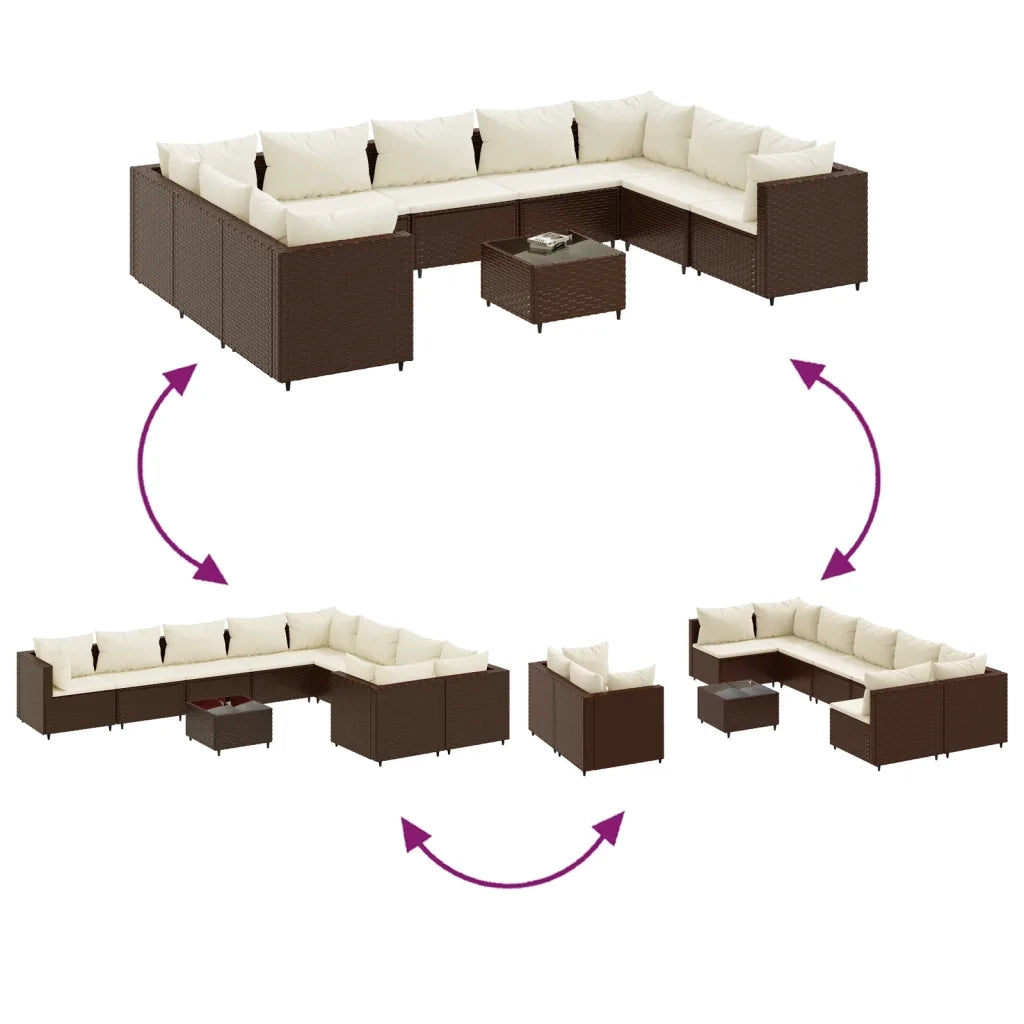 Set Divani da Giardino 10pz con Cuscini in Polyrattan Marrone