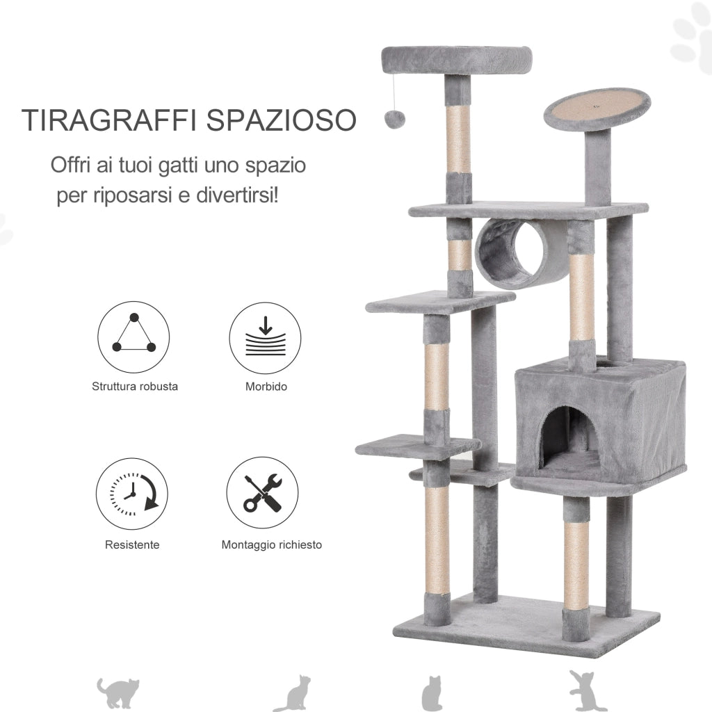 Tiragraffi per Gatti 165cm ¨C Xylo ¨C Colonna con Graffiatoio Trespoli Grigio 60x50x165cm