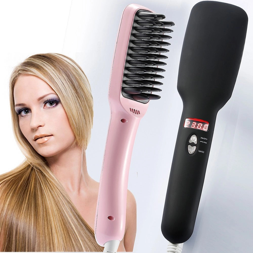 Trade Shop - Spazzola Ionica Elettrica Riscaldante Lcd Snoda Liscia Capelli Lisci 2 In 1 Ptc -