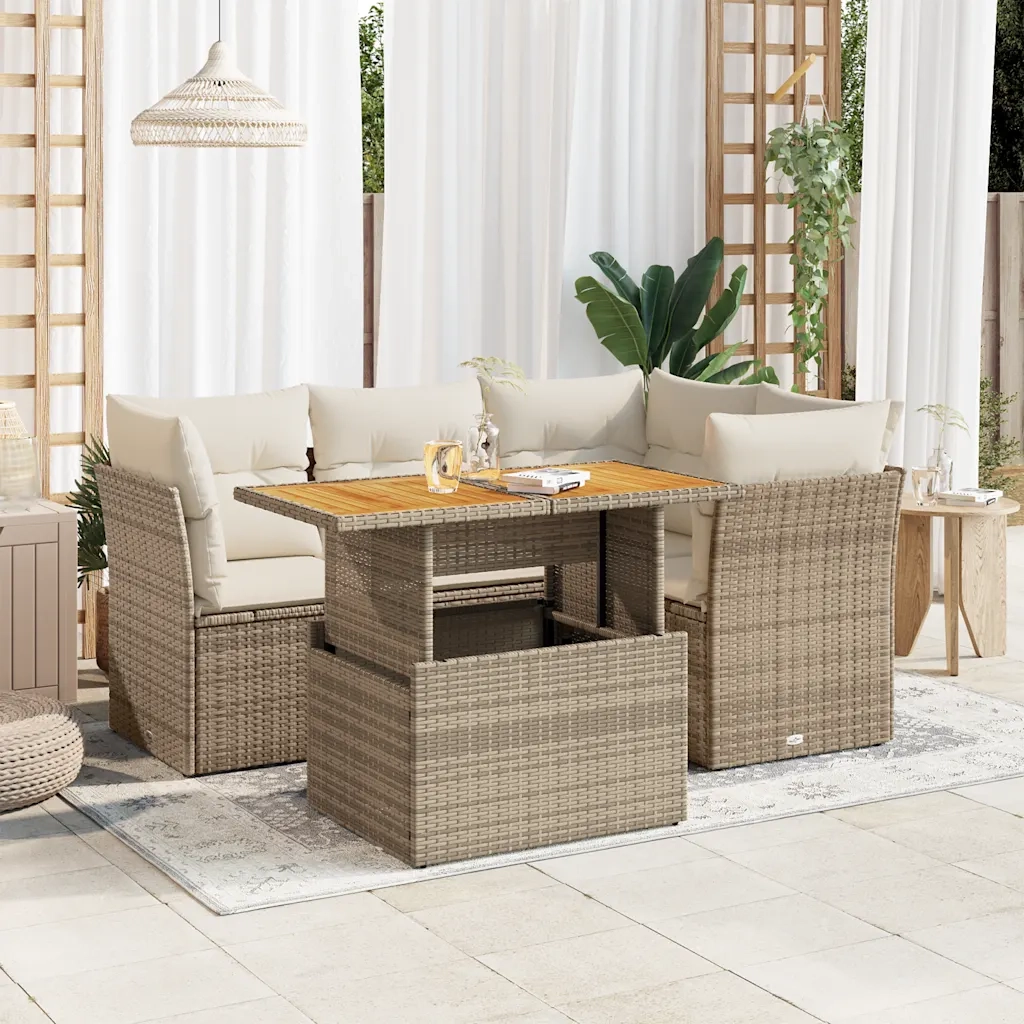 Set Divano da Giardino 5 pz con Cuscini Beige in Polyrattan 3326921