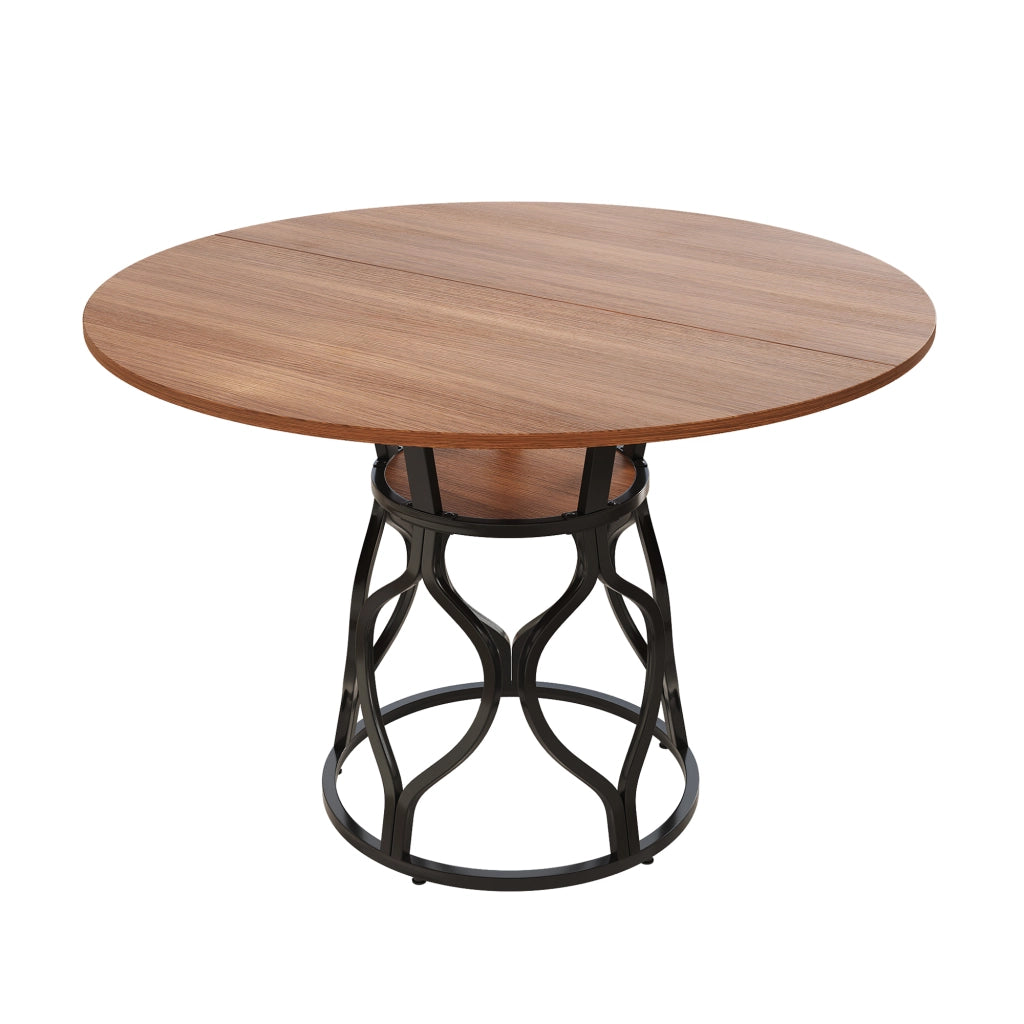 Tavolo da pranzo rotondo 100x100x75 cm, tavolo da cucina per 4-6 persone con vano contenitore integrato, piano in MDF effetto noce, struttura moderna
