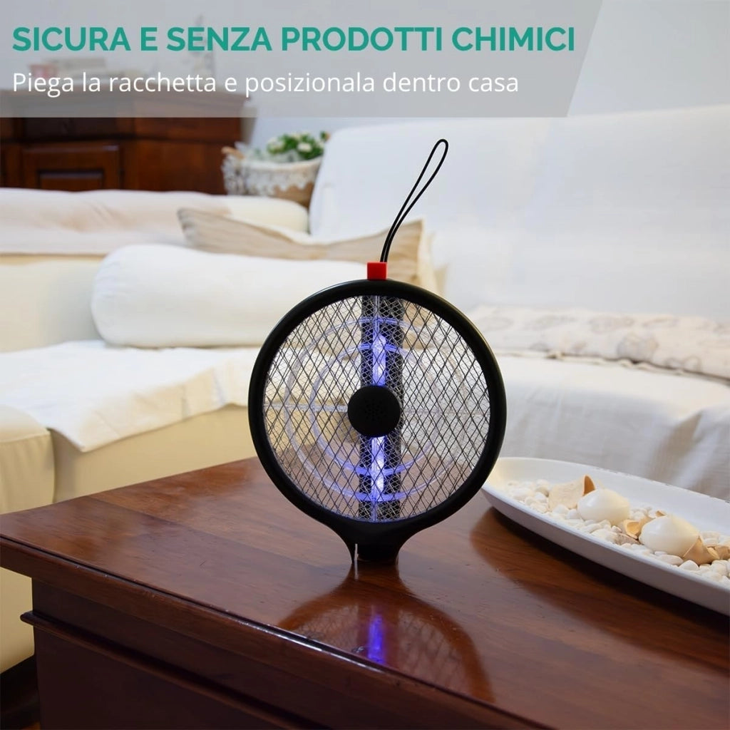 Kit Daewoo Racchetta Bianca Antizanzare Elettrica USB + Aquatain Block + 5 Esche