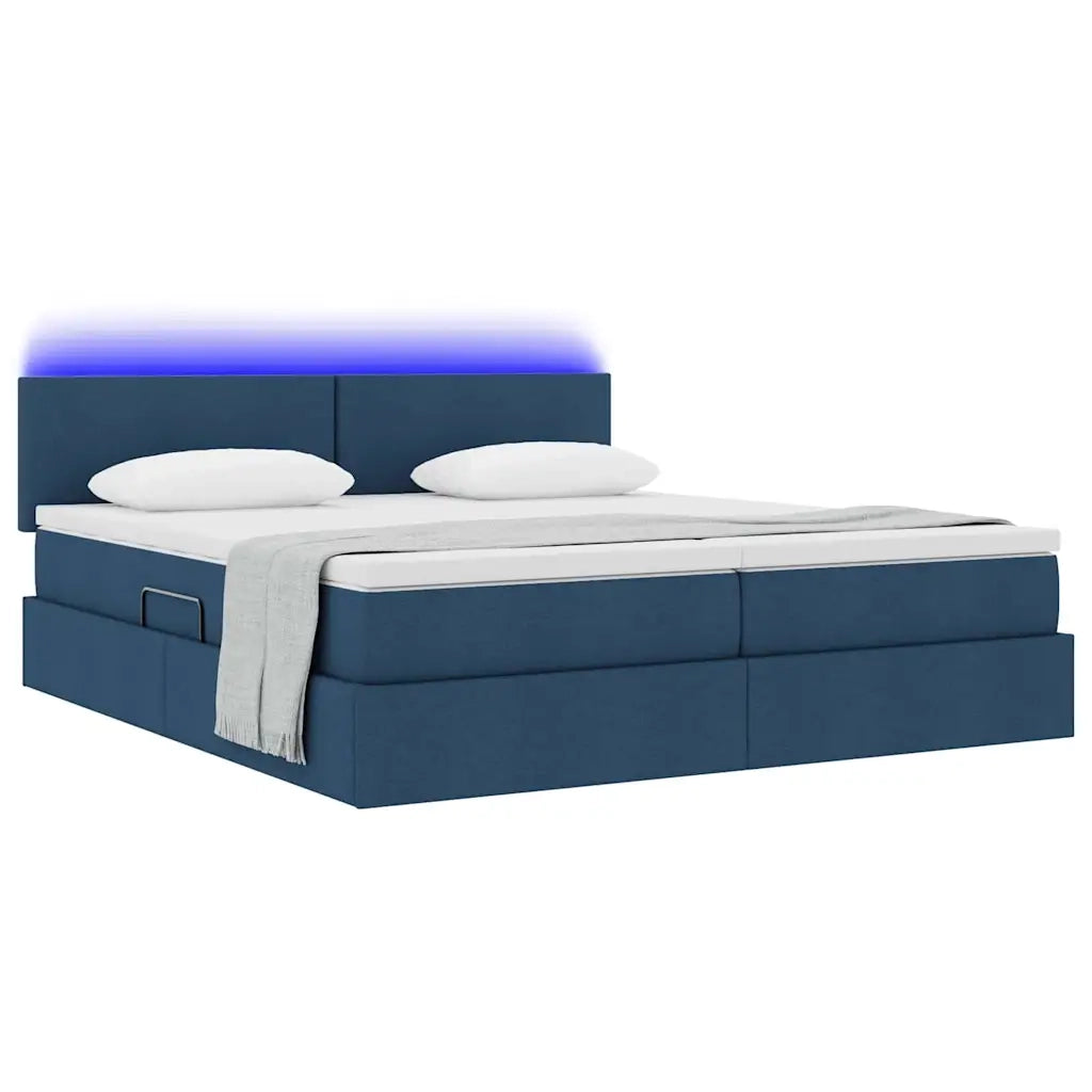 Letto con luci a strisce a LED Blu 180 x 200 cm Tessuto