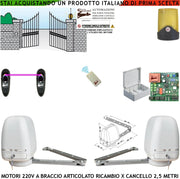 Motori Cancello Elettrico 220 V Braccio Articolato Ricambio Cancello Automatico 5 MT 2 Ante Battenti da 0,5 Fino a 2,5 Metri Centrale Radiocomando Fotocellule