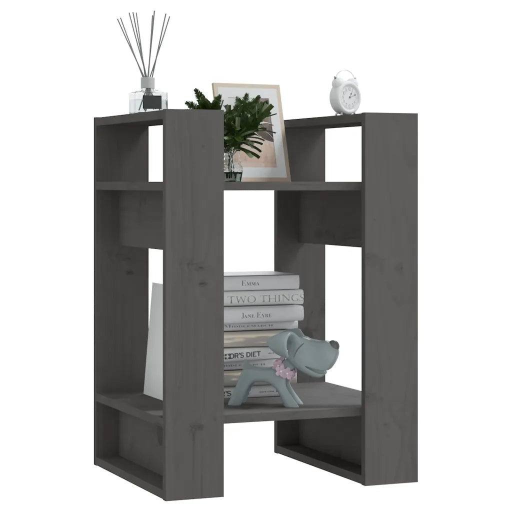 Libreria Divisorio-Scaffale per Libri-Mobile di Stoccaggio Grigio 41x35x57 cm in Legno Massello di Pino