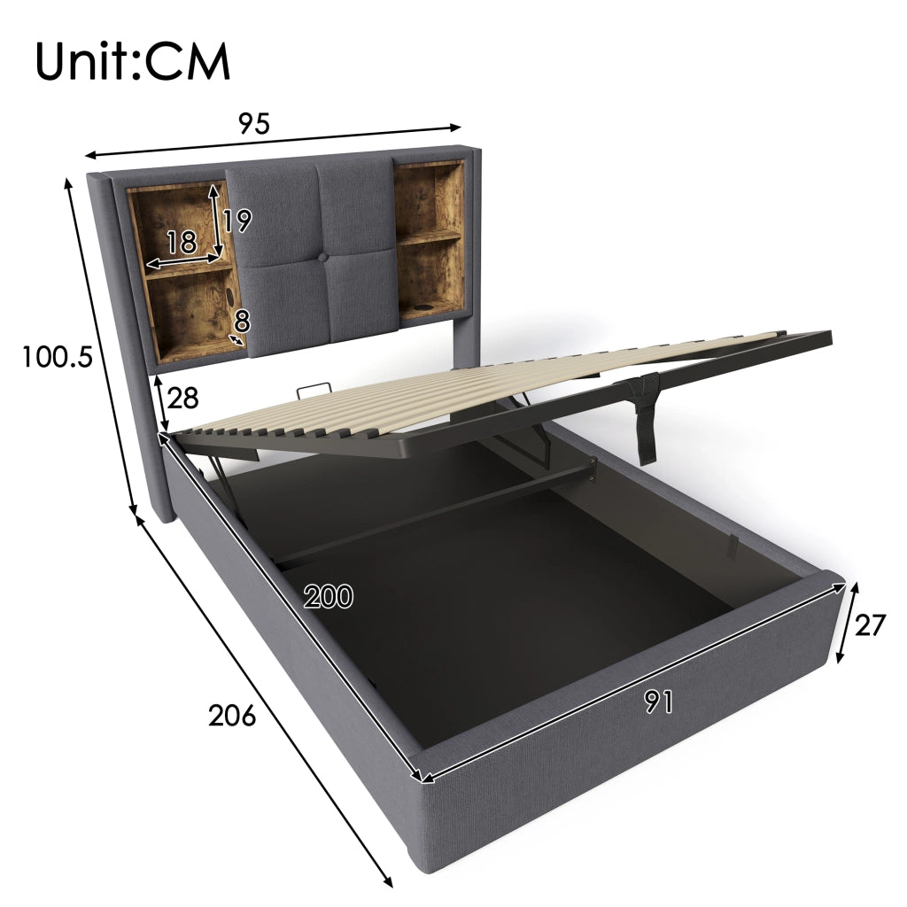 letto imbottito cotone grigio 90 x 200 cm