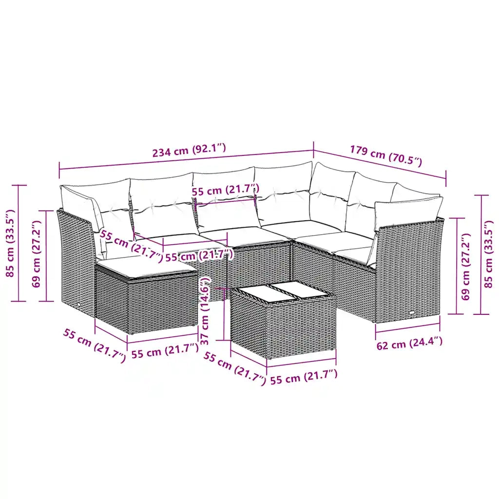 Set Divano da Giardino 8pz con Cuscini Grigio Chiaro Polyrattan