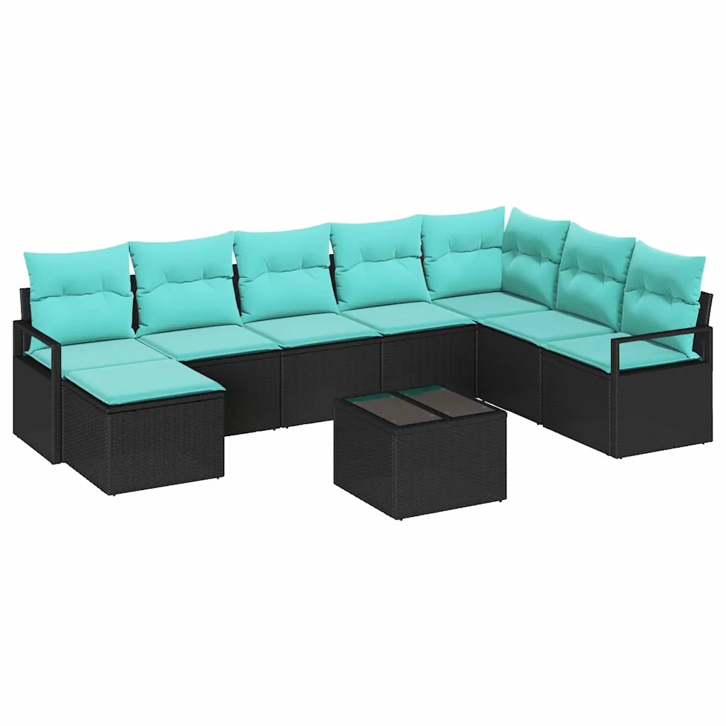 Set di divani con cuscino 9 pcs Nero polyrattan 3346516