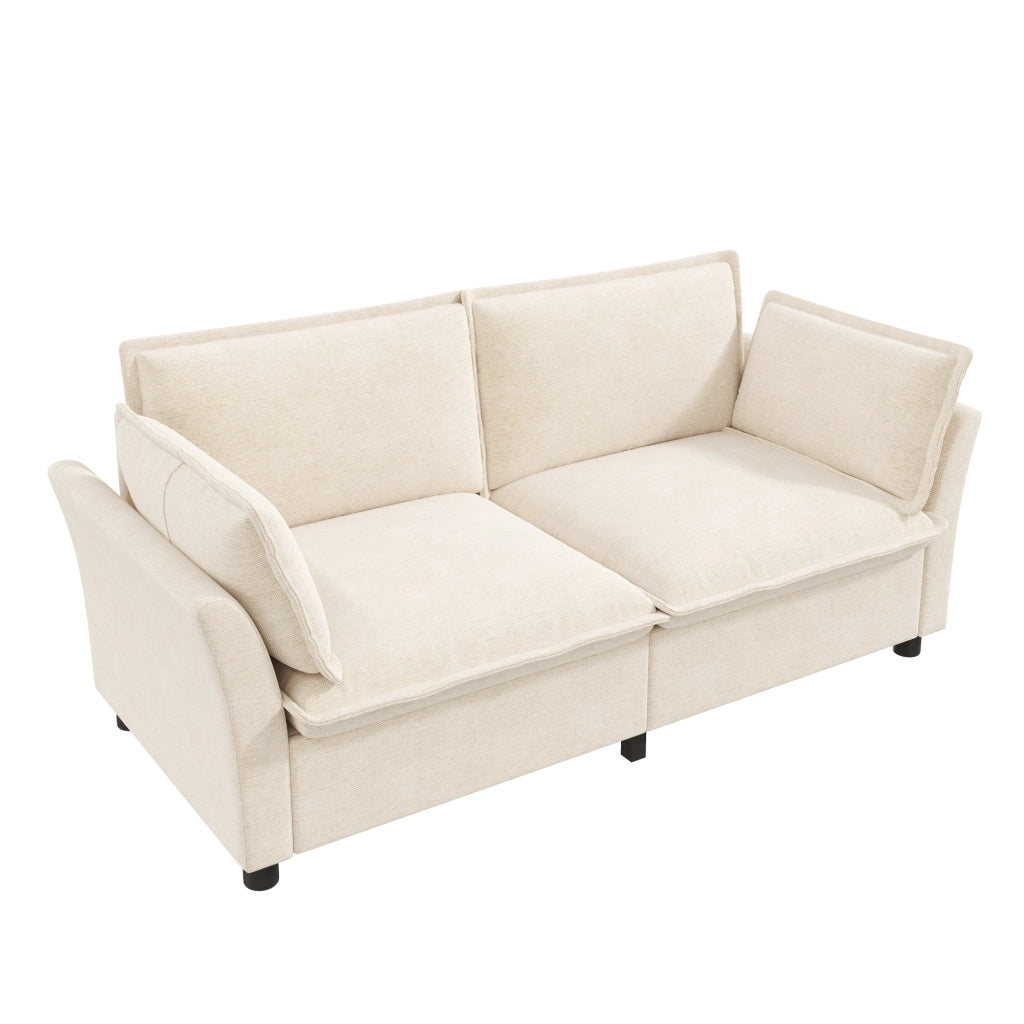 Sofa 2 posti in Chenille Beige, design moderno, 2 cuscini bracciolo, montaggio semplice