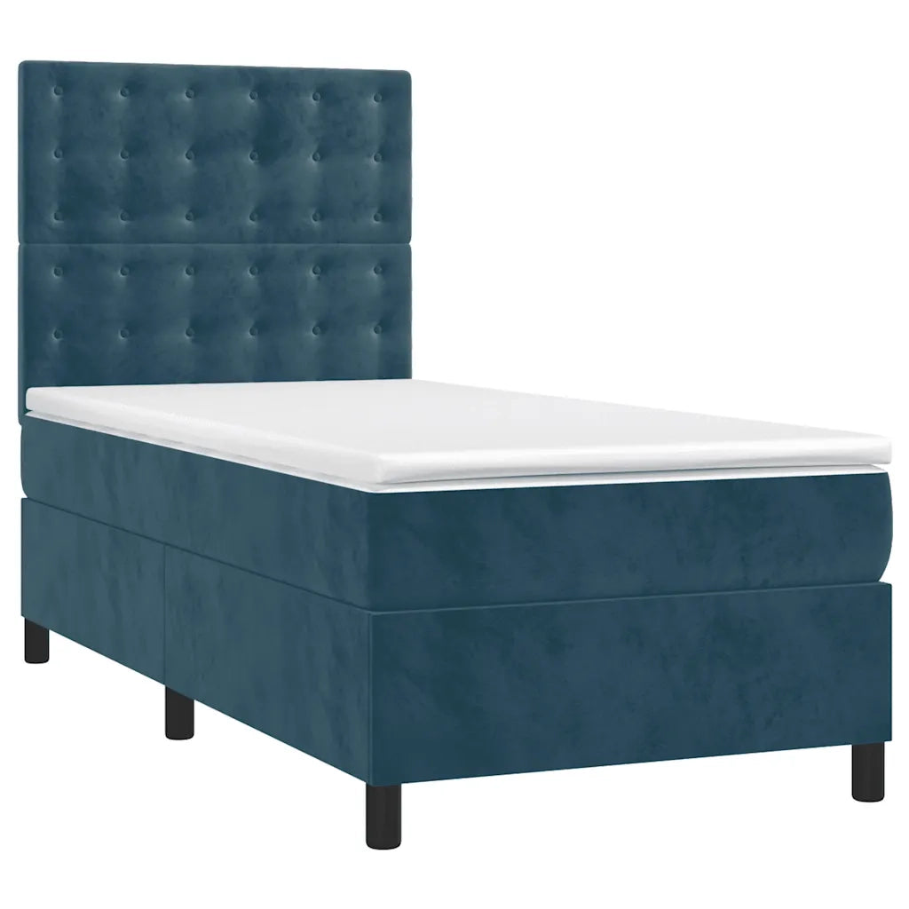 Letto singolo | Letto per adulti | Giroletto a Molle con Materasso Blu Scuro 90x200 cm in Velluto