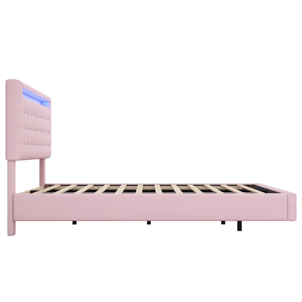 Letto Imbottito con LED e Testiera Regolabile ¨C MINIMAL ¨C Rosa 140x200