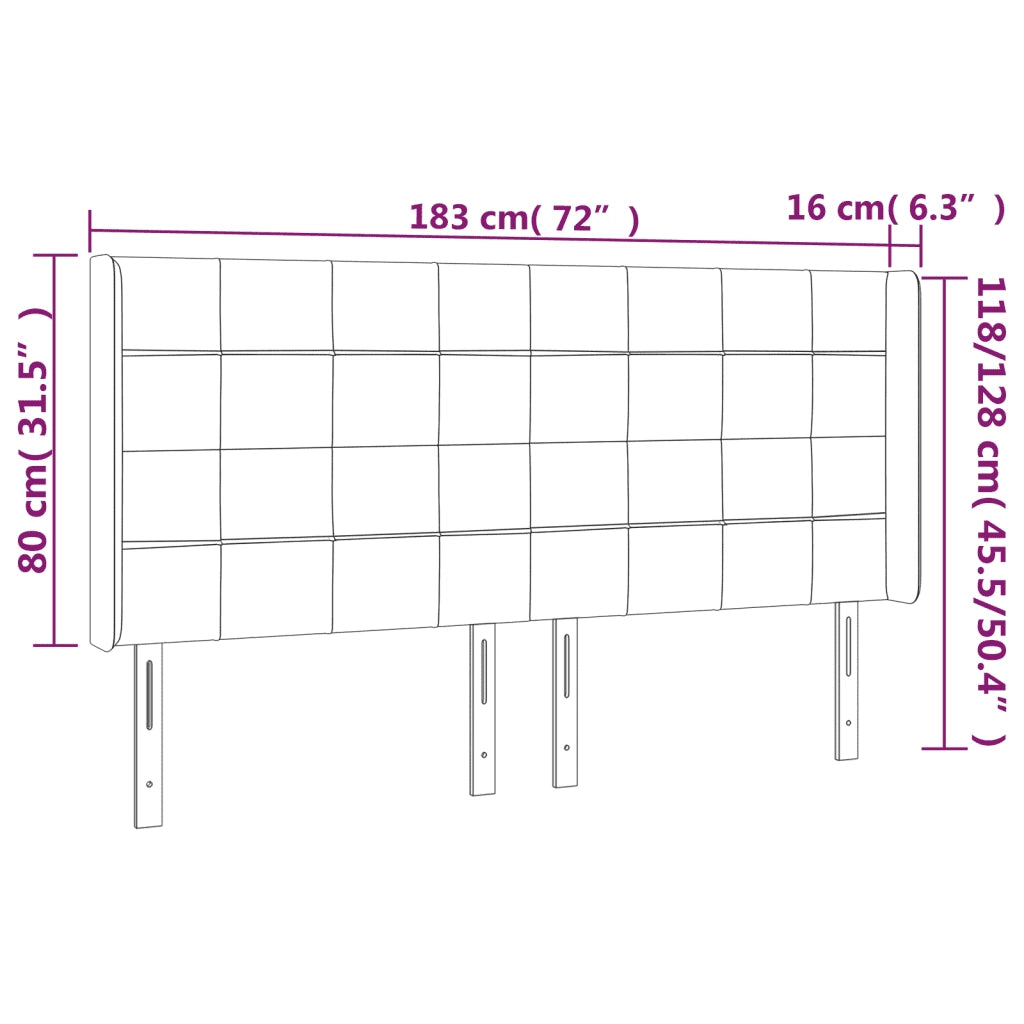 Testiera a LED Grigio Chiaro 183x16x118/128 cm in Velluto 3124108