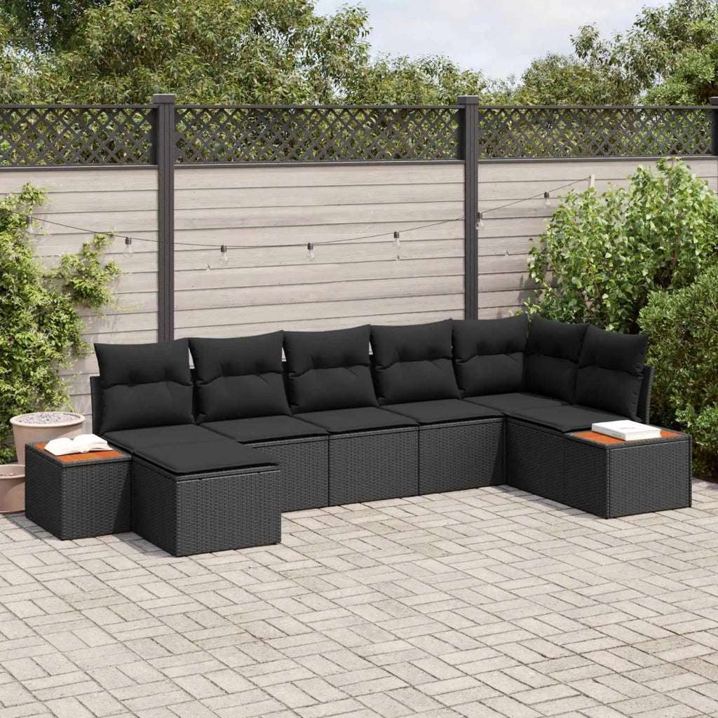 Set Divano da Giardino con cuscino 8 pcs Nero Polyrattan