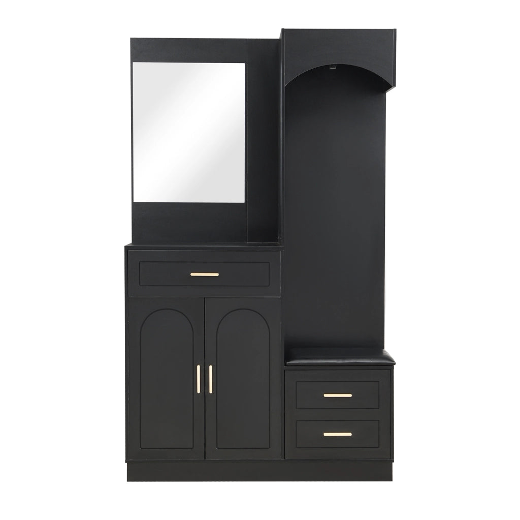 Guardaroba da ingresso 110x33x185.5 cm con scarpiera; specchio e panca nero