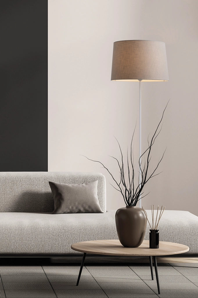 Lampada a Sospensione Bianca, Paralume Cilindrico Grigio, E27, IP20, Ø 58 x 15 x 150 cm - Rossini - Design Minimal ed Elegante