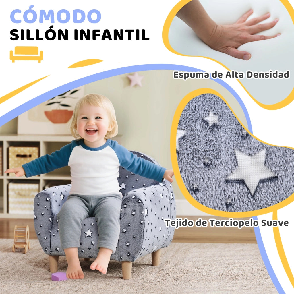 Divano per bambini in velluto ¨C zephmum ¨C 55x40x55 cm grigio