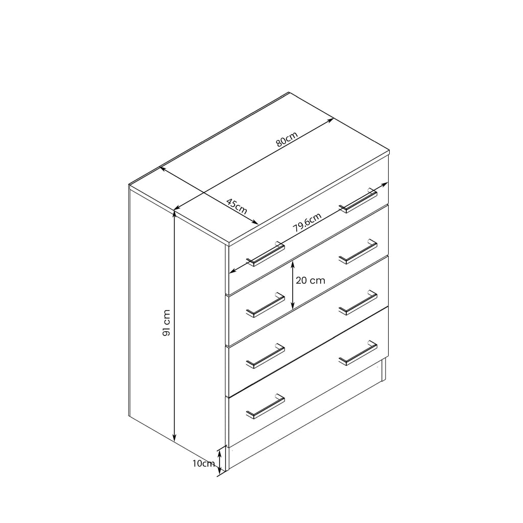 Cassettiera con 5 cassetti in Legno Composito cm 80x45x111 - VANCE