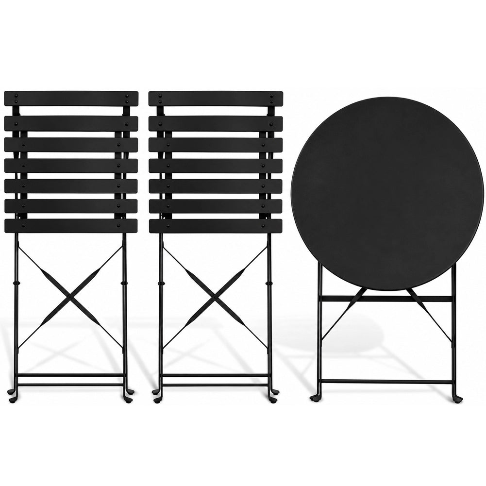 Set 3 Pezzi Giardino Tavolo con 2 Sedie Bistrot Pieghevole Modello Parigi Nero