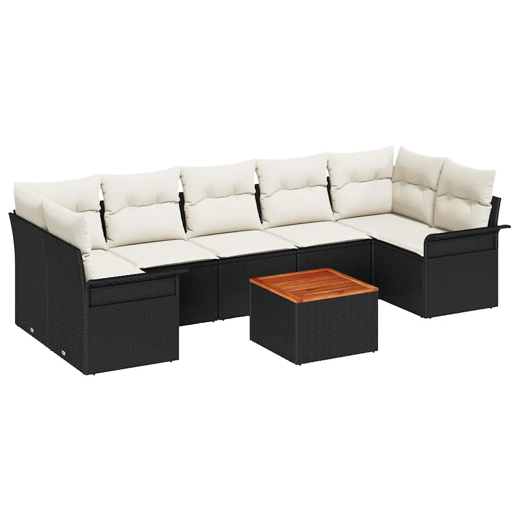 Set Divano da Giardino con cuscino 8 pcs Nero polyrattan