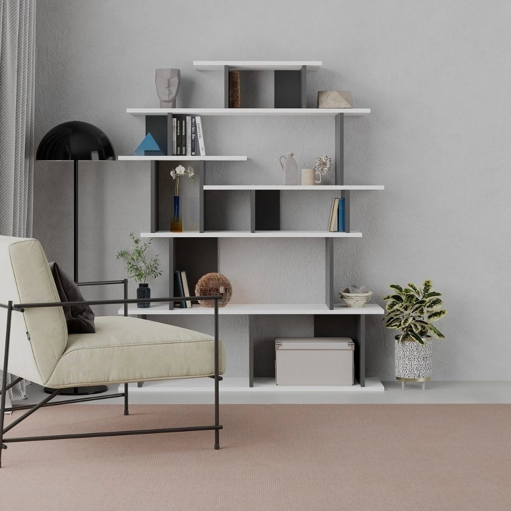 (2c) Libreria design Apollon bianco antracite