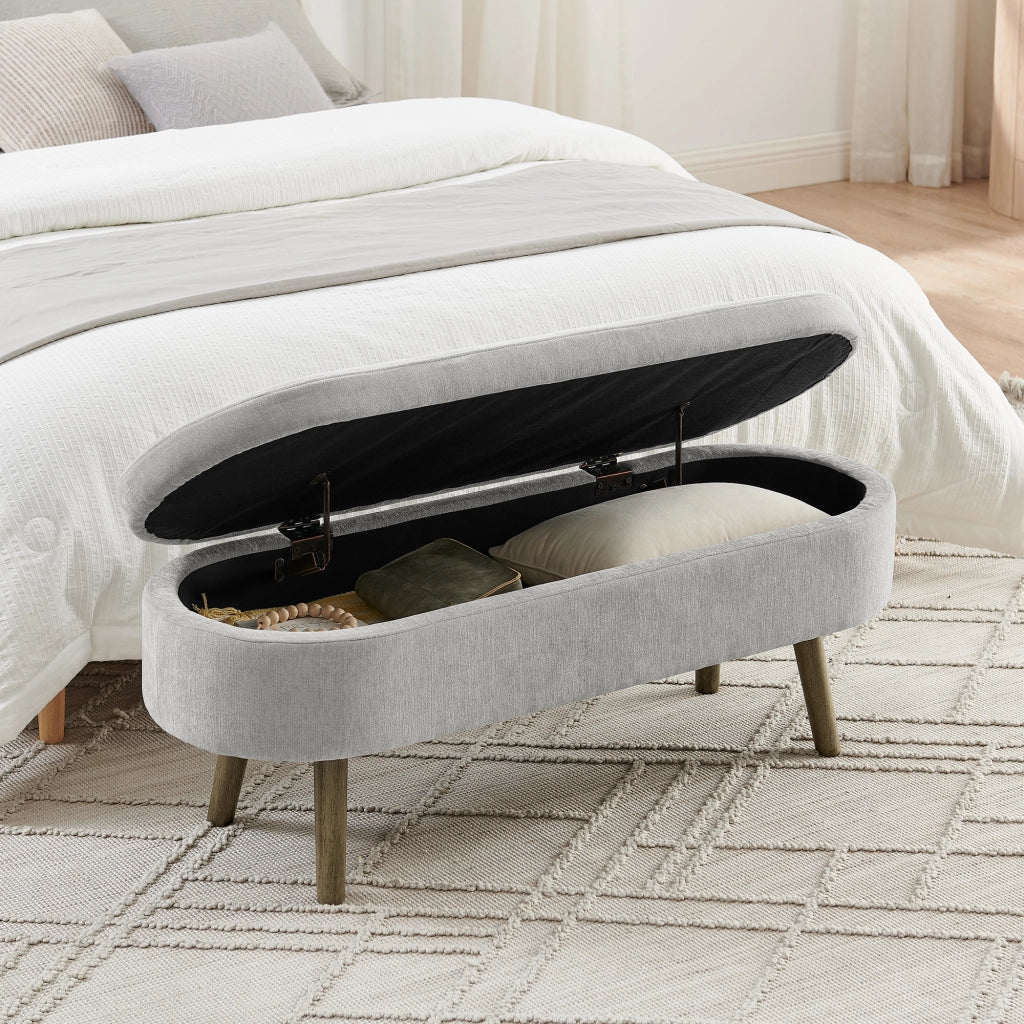 PANCA CONTENITORE 110x40x42 cm Chenille Grigio con coperchio ammortizzato
