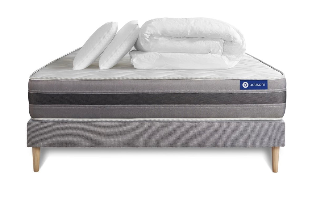Pacchetto letto completo - Materasso 160x200cm + Box spring con doghe (kit) + 2 cuscini + Piumino - Actiflex Relax