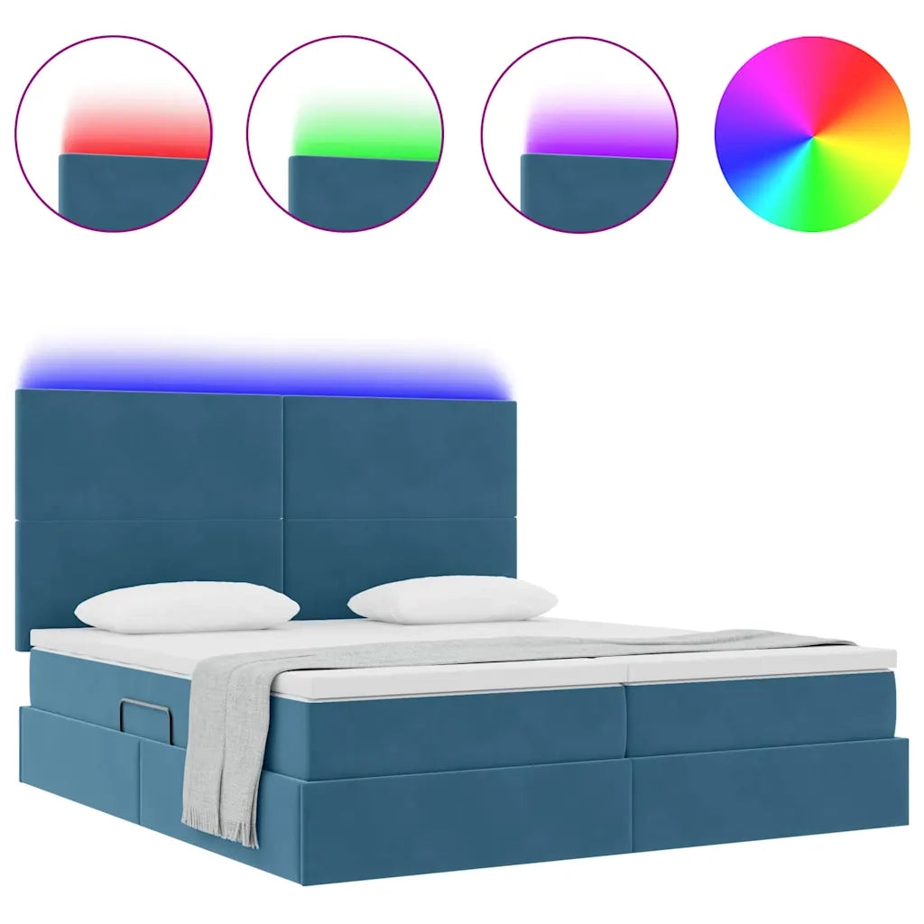 Letto con luci a strisce a LED Blu Scuro 180 x 200 cm Velluto