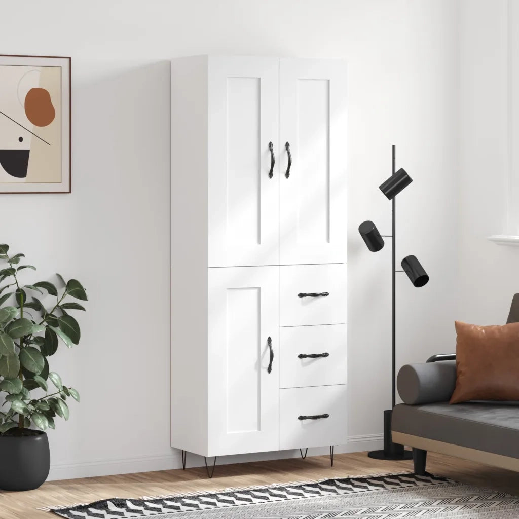 Credenza-Buffet-Armadio da cucina Bianca 69,5x34x180 cm in Legno Multistrato 759253