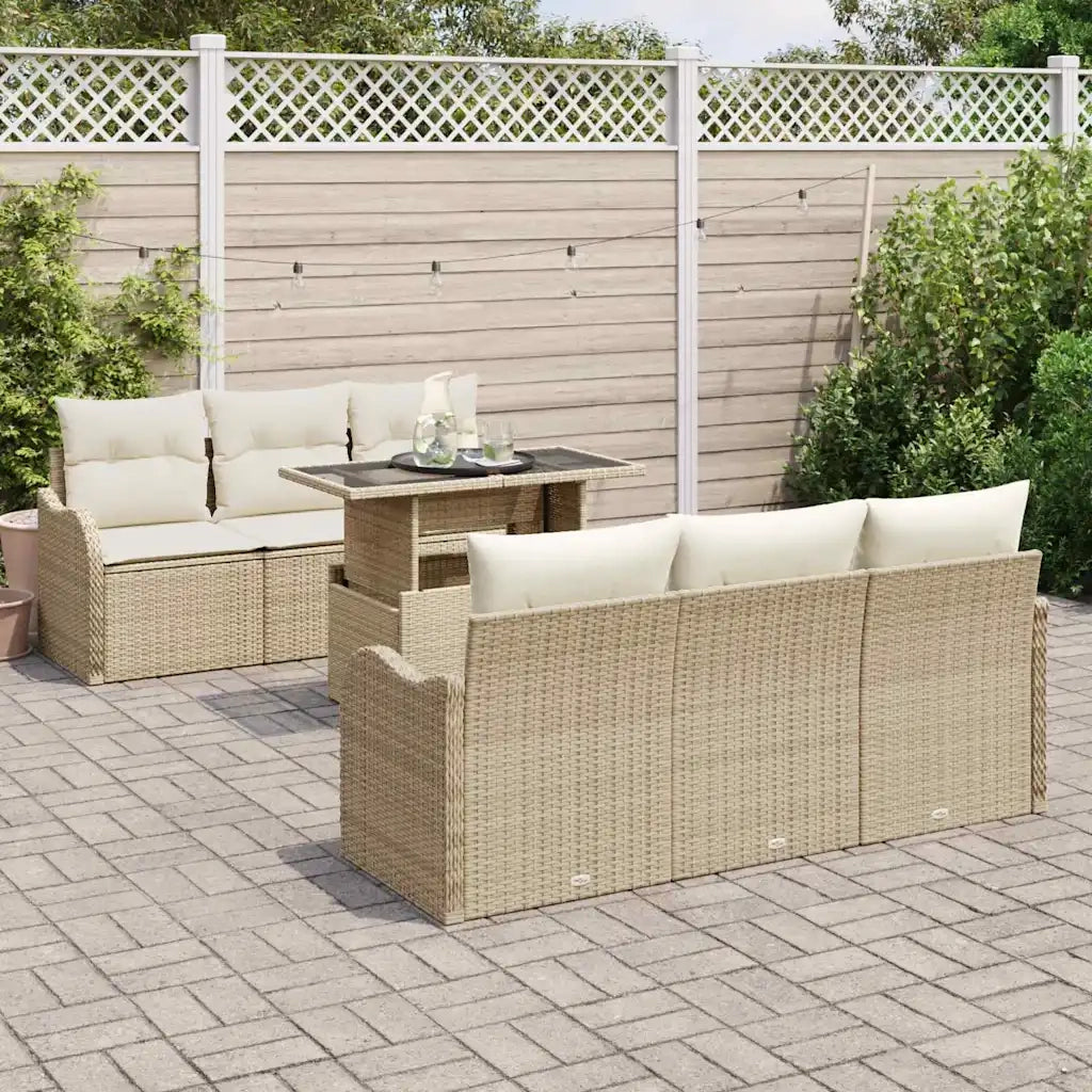 Set Divano da Giardino 7 pcs Beige 100 x 55 x 73 cm Poly Rattan