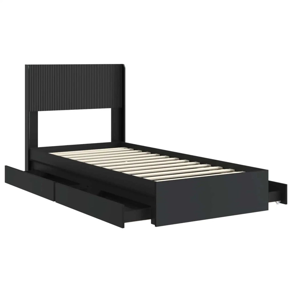 Struttura del letto con stoccaggio e testata Nero 90 x 190 cm 3414420