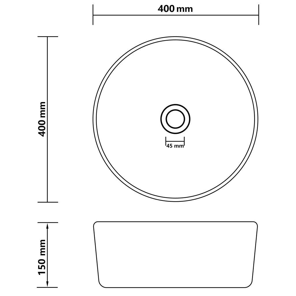 Lavandino Lusso-Lavabo-Lavello Rotondo Grigio Scuro Opaco 40x15 cm in Ceramica 406952