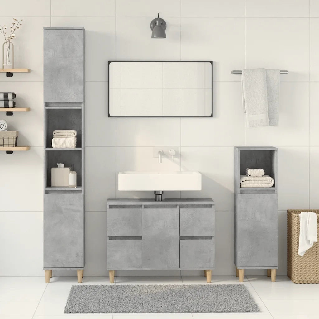 Set Mobili da Bagno 3 pz Grigio Cemento in Legno Multistrato 3324949