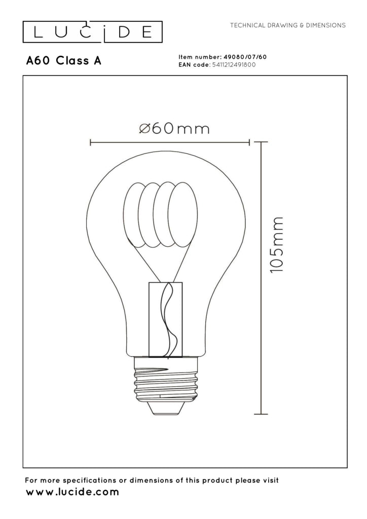 Lampadina LED filament sferica E27 7W 2700K Lucide
