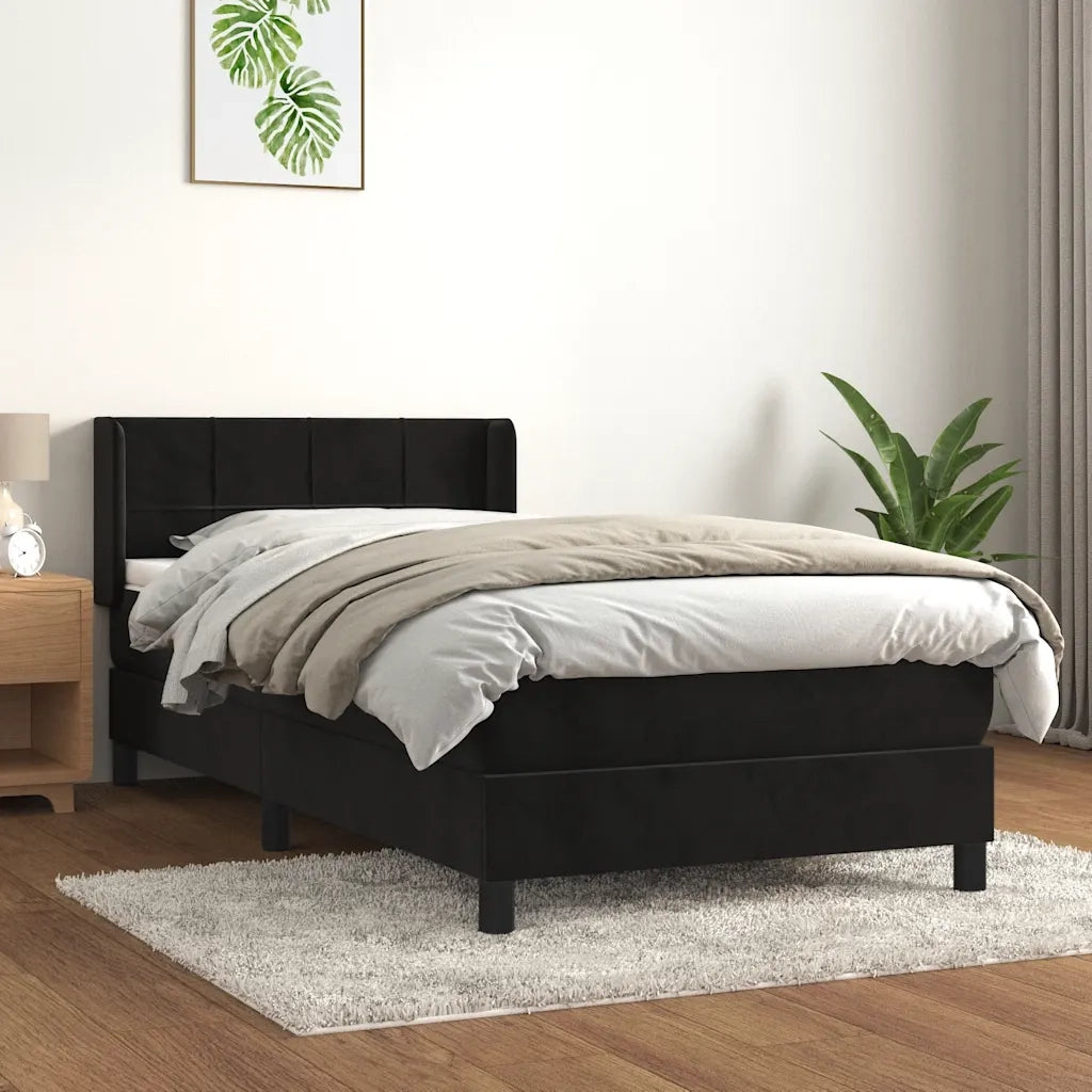Giroletto a Molle con Materasso-Struttura Letto Nero 100x200 cm in Velluto 183899