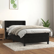 Giroletto a Molle con Materasso-Struttura Letto Nero 100x200 cm in Velluto 183899