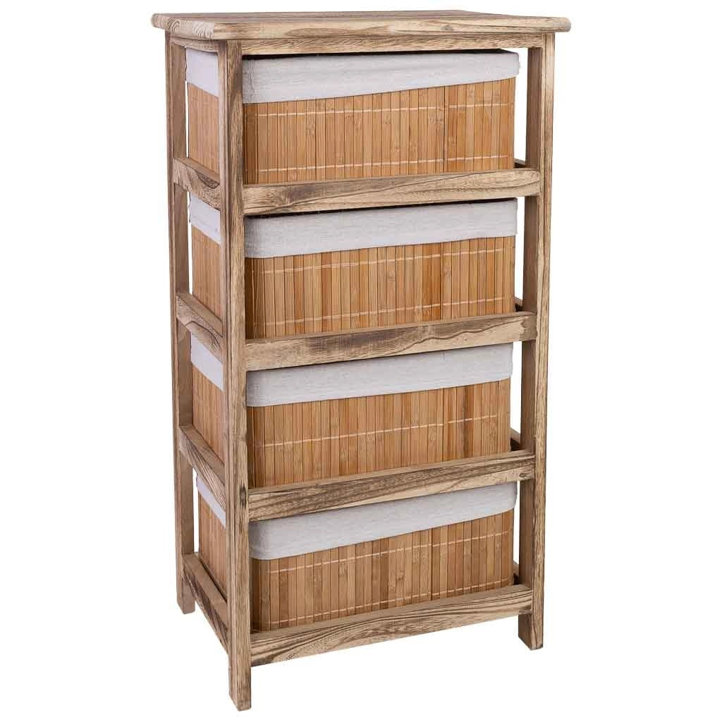 Cassettiera in legno con 4 cassetti in bambù foderati 40x29x73