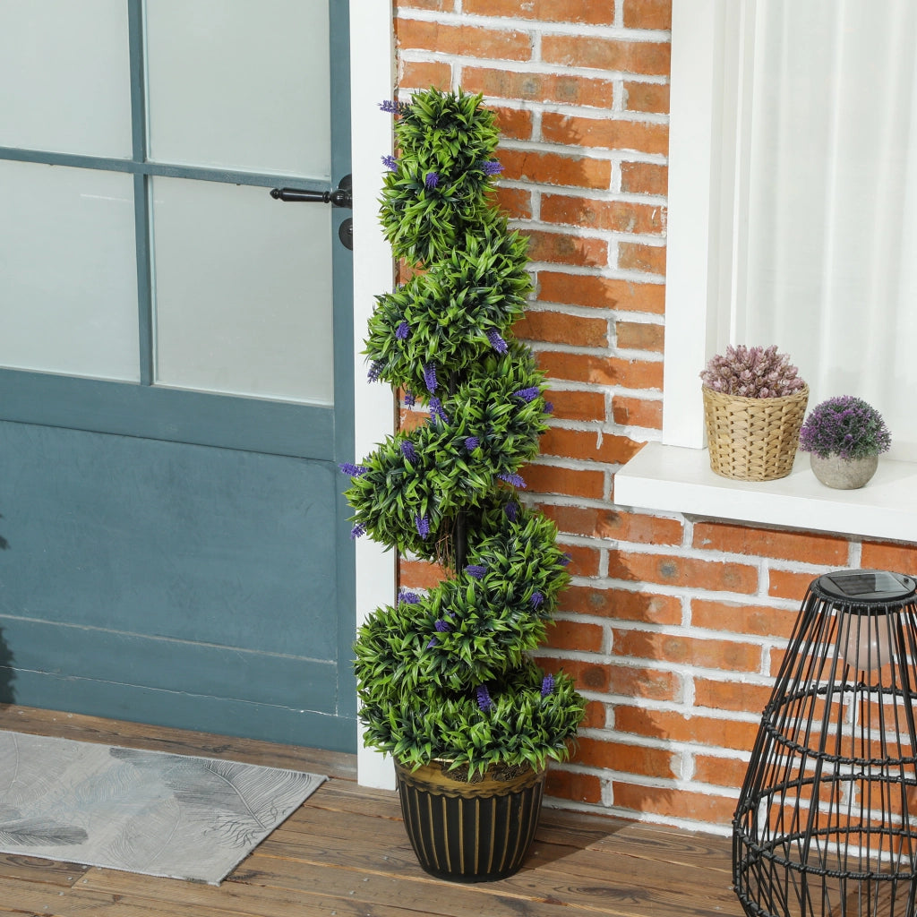 Set 2 Piante Atificiali di Bosso a Spirale Resistente UV con Lavanda  Alte 115 cm Verde e Blu