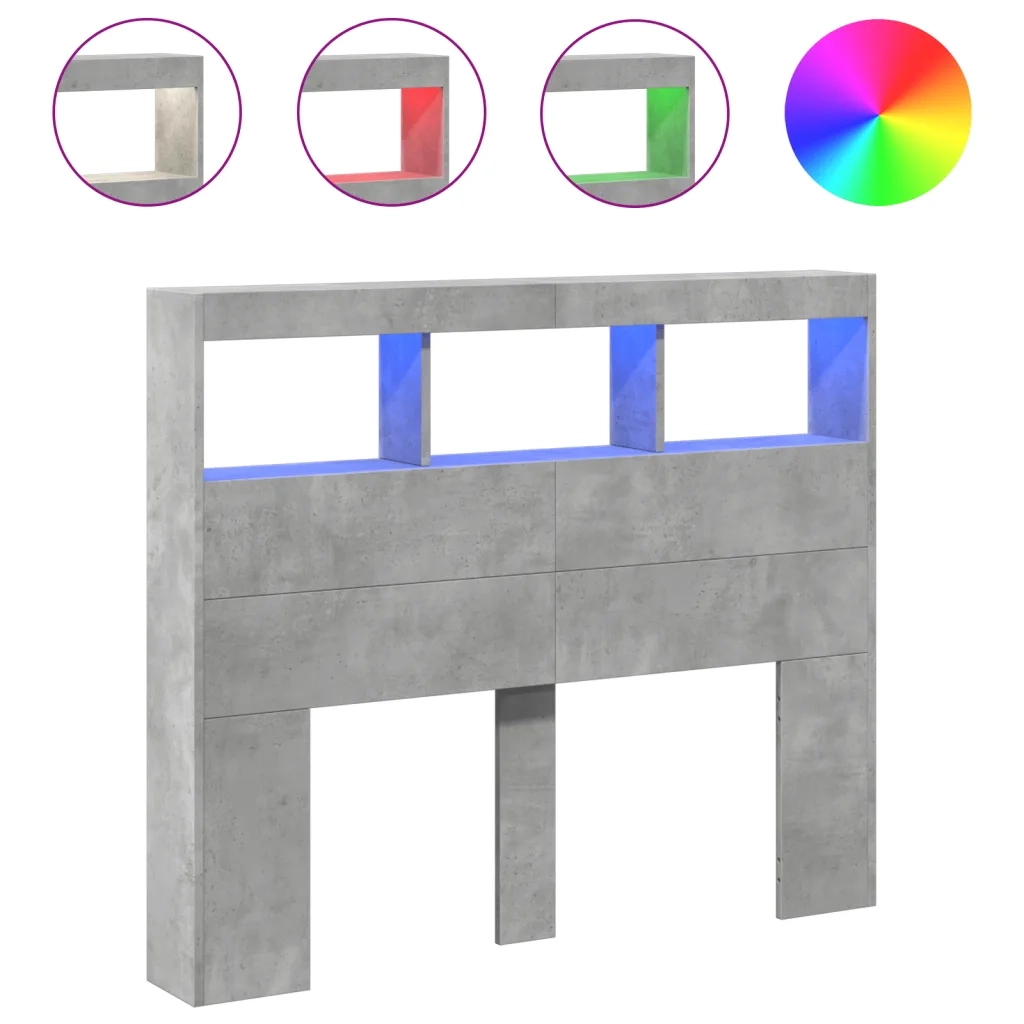 Testiera | Testata con Contenitore a LED Grigio Cemento 120x17x102 cm