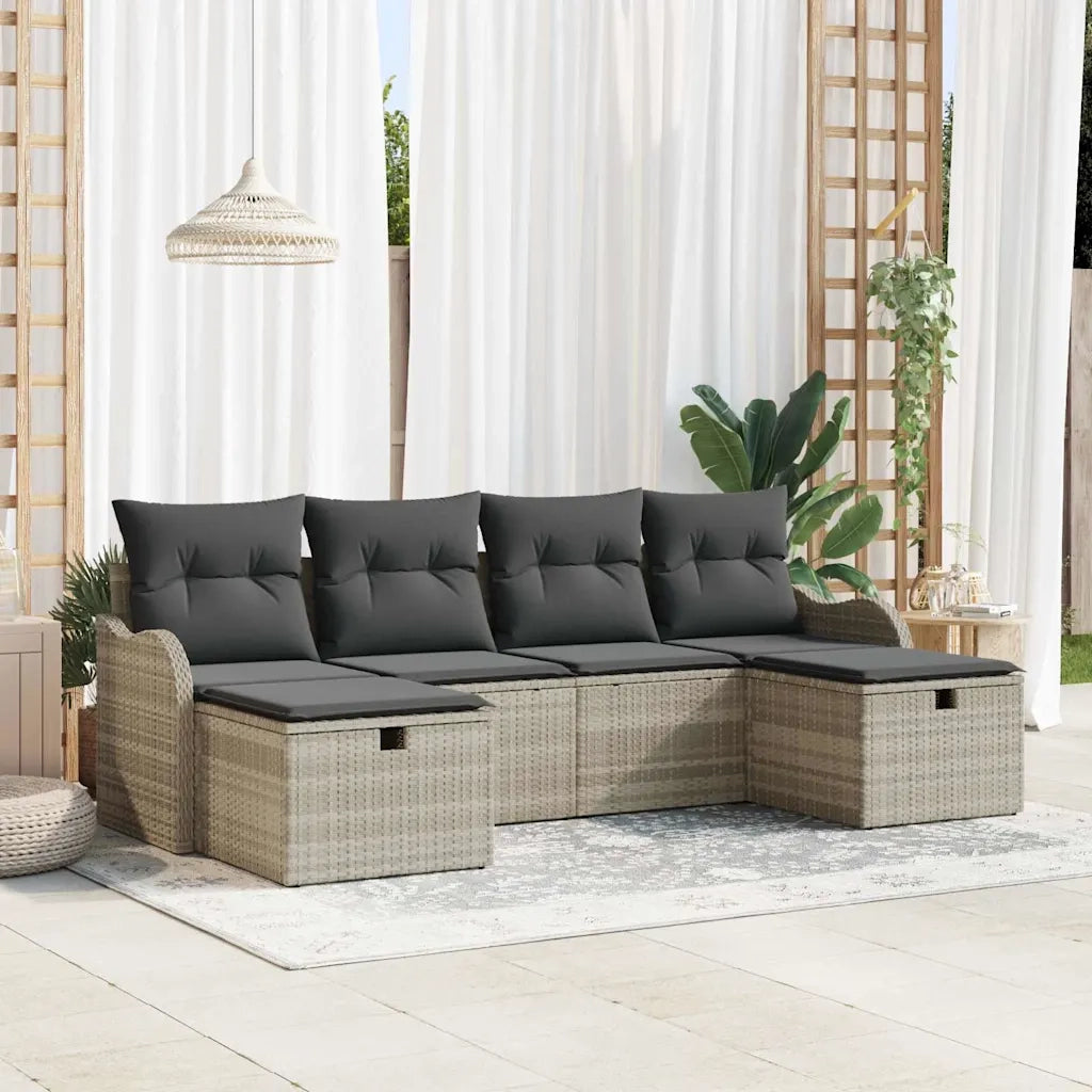 Set Divano da Giardino 6 pcs Grigio chiaro Poly Rattan 3360353