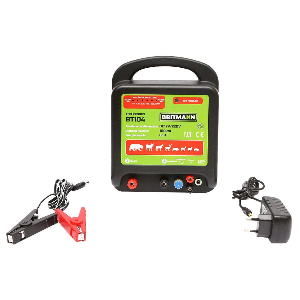 Elettrificatore DC 12/220V, 6.5 Joule, 100 km, per recinto elettrico, BRITMANN