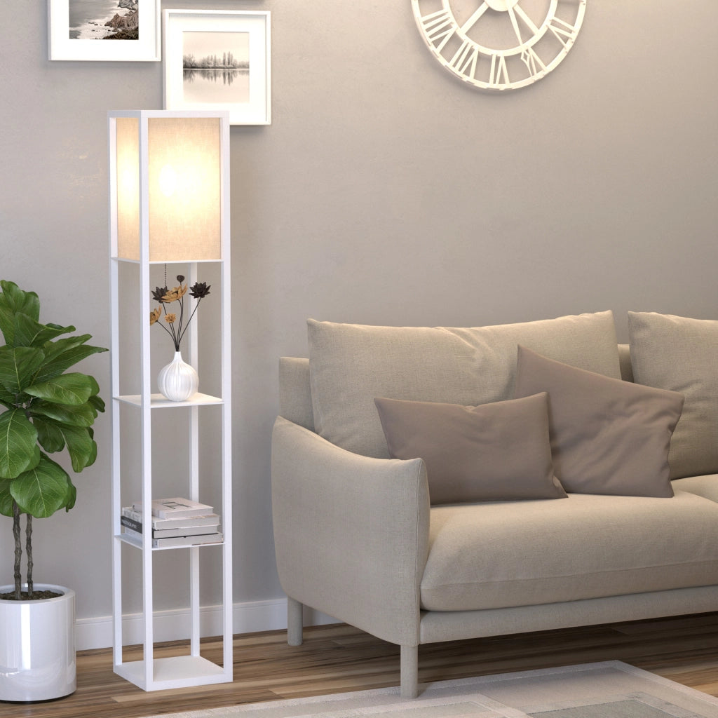 Lampada da Terra con Mensole ¨C Xylo ¨C MDF Bianco 26x26x160cm