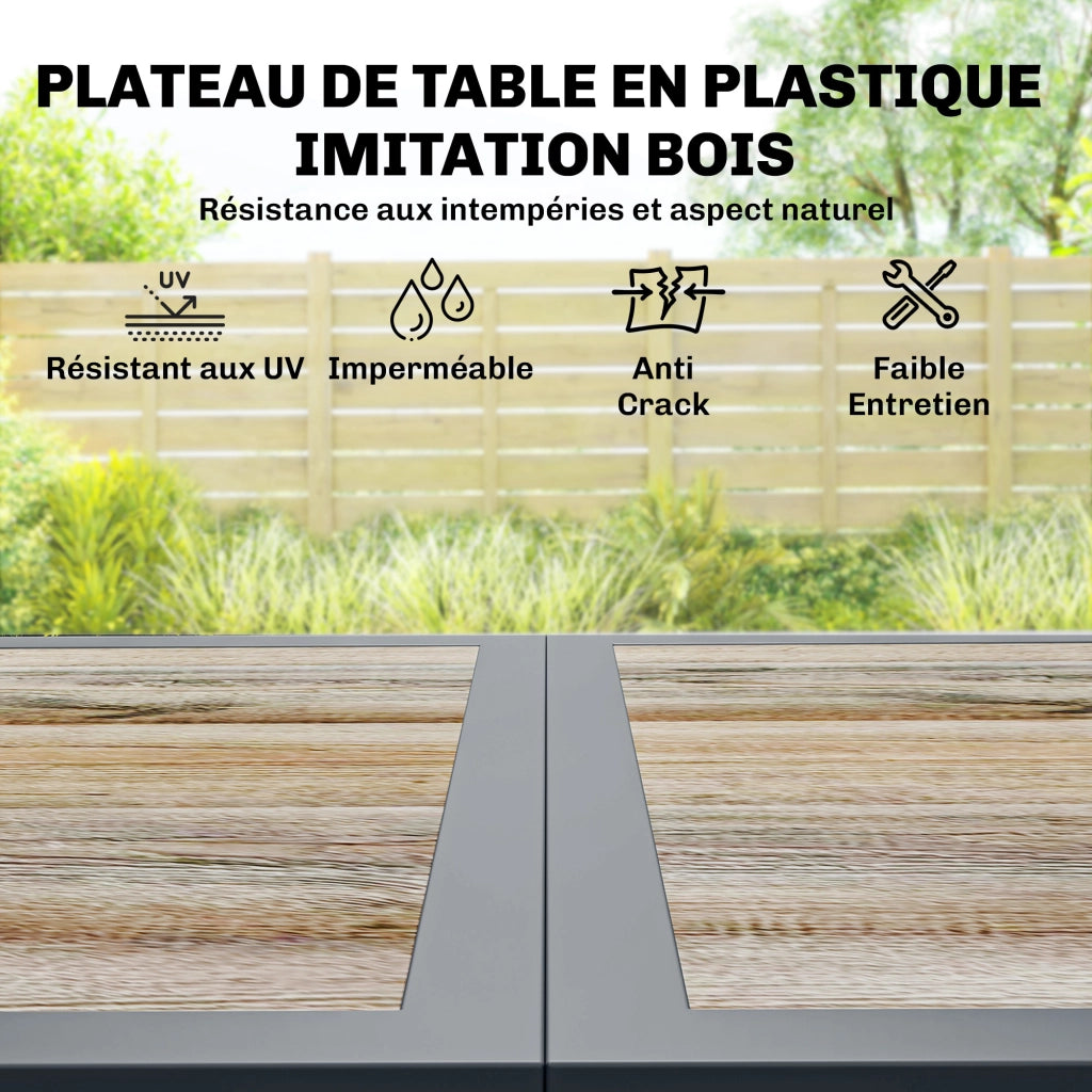 Set Giardino 7 Pezzi Tavolo Legno Effetto 6 Sedie Pieghevoli ¨C zephmum ¨C 140x80x72 Grigio