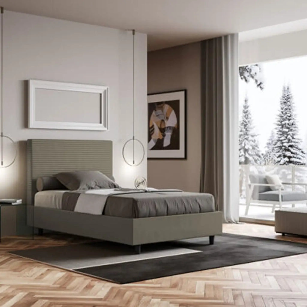 Letto una piazza e mezza con rete imbottito 120x210 similpelle cappuccino Focus