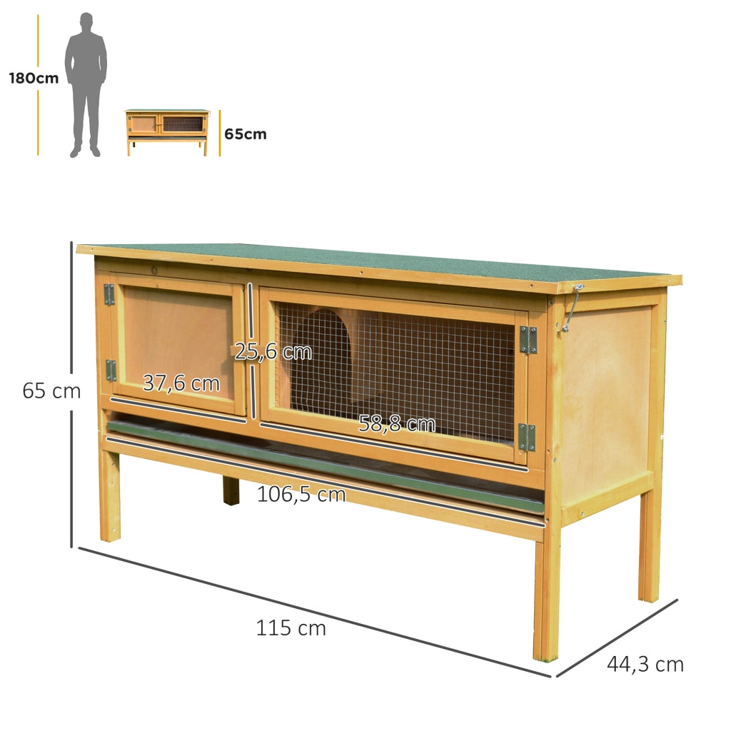 Gabbia per Conigli ¨C Minimal ¨C Legno con Tetto Aprile, 115x44.3x65 cm, Giallo Chiaro
