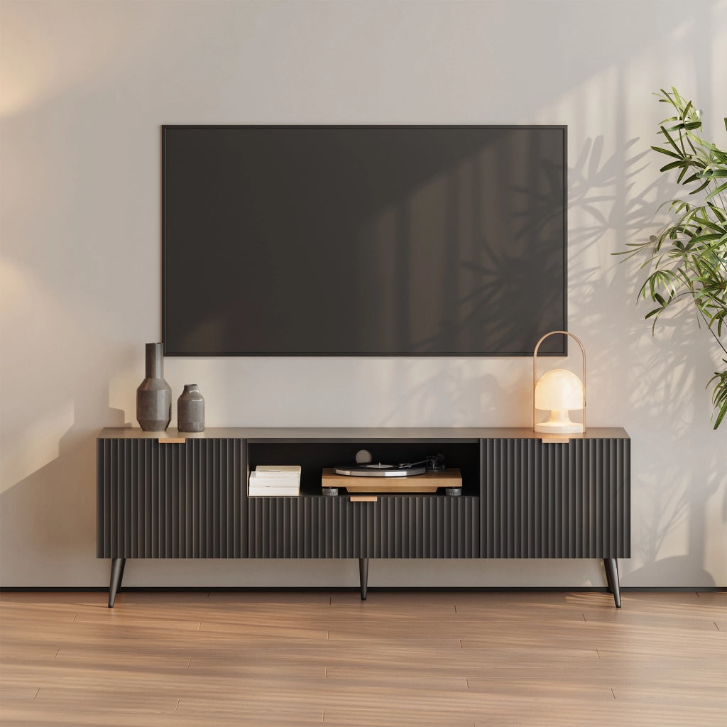 Mobile Porta TV Nand con Ante Decorative 160 x 40 x 51 cm - Nero [en.casa]