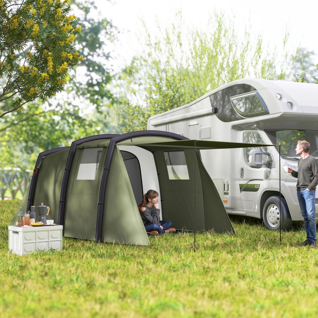 Tenda da Campeggio Tunnel Gonfiabile 3-6 Persone ¨C Xylo ¨C Con Veranda Finestre a Rete Verde Oliva
