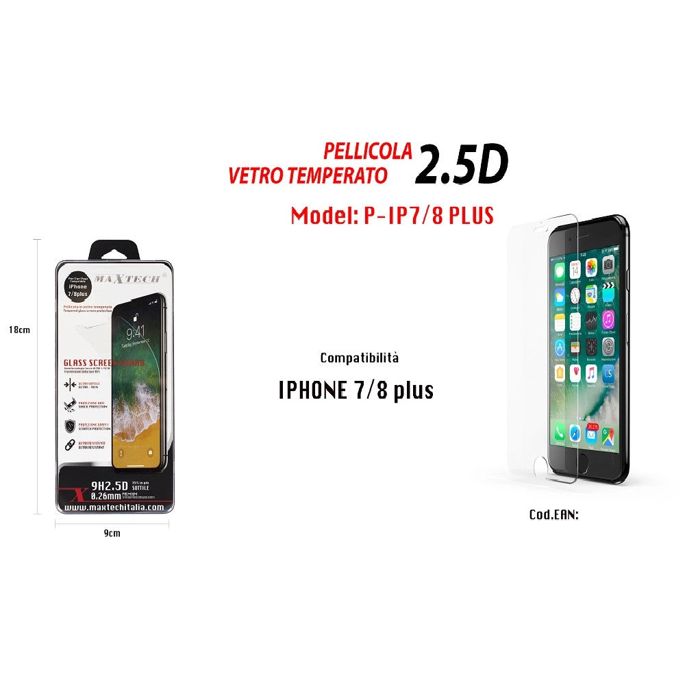 Trade Shop - Pellicola Vetro Temperato Protezione Per Iphone 7 / 8 Plus Maxtech P-ip7/8 Plus -