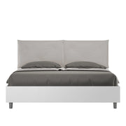 BS COM Letto matrimoniale contenitore 160x190 bianco frassino cuscini similpelle tortora