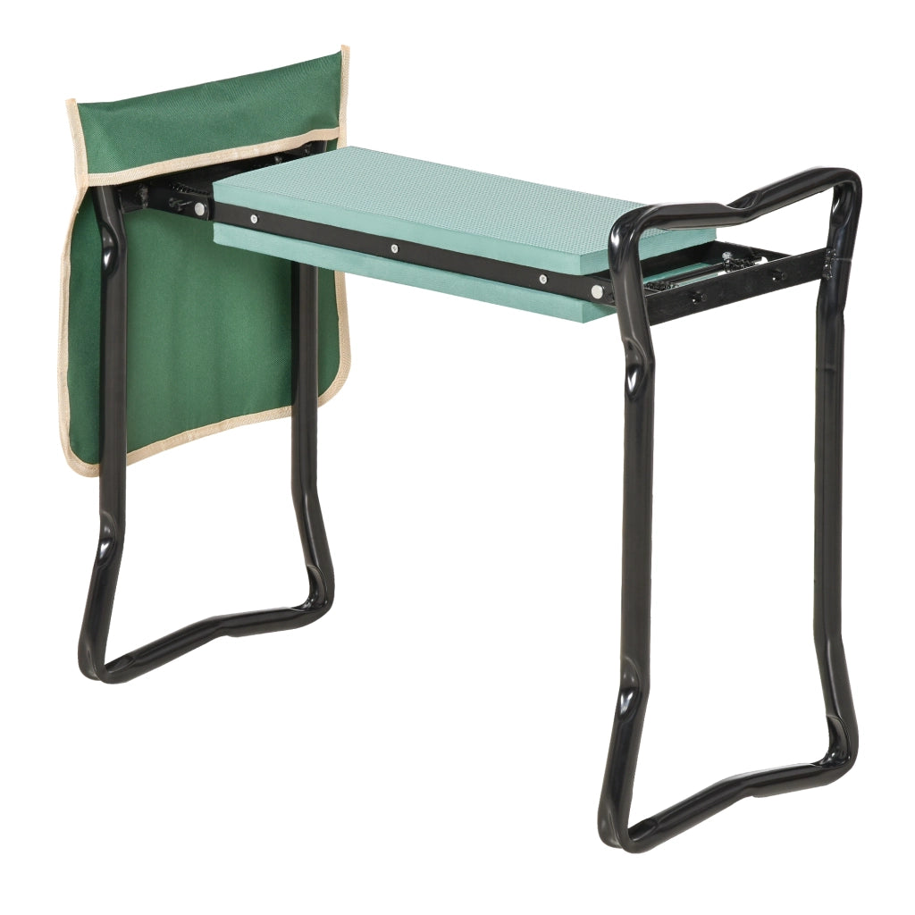 Panca da giardino pieghevole con cuscino e tasche portattrezzi ¨C Xylo ¨C Verde 58x28x49cm