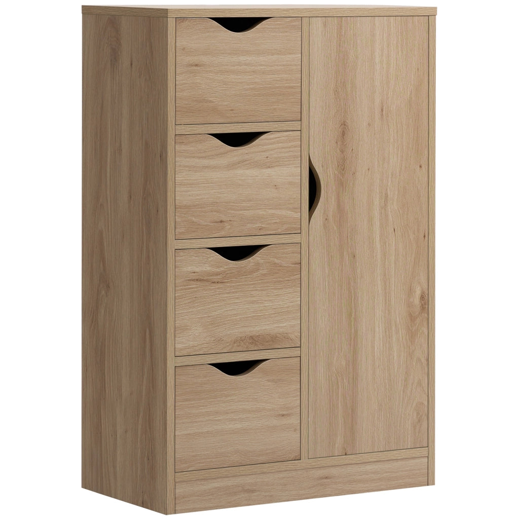 Mobile Bagno con 4 Cassetti, Armadietto a 2 Livelli e Maniglie Ritagliate, in Truciolato, 54x29x83 cm